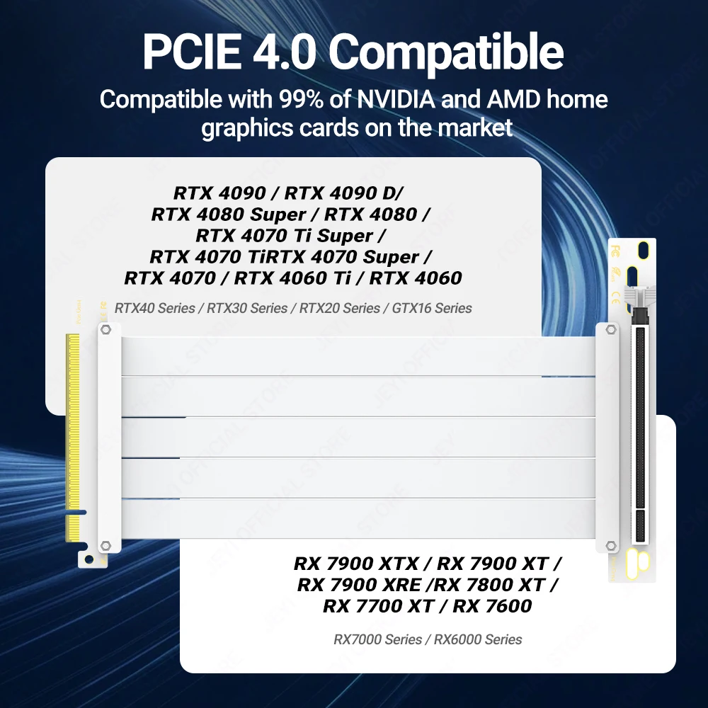 Cable elevador JEYI PCIe 4.0 90 ° Adaptador, cable de extensión PCIe 3,0/4,0 x16, elevador GPU blindado EMI para RTX 4090/4080/4070/7900XTX. - imagen 3