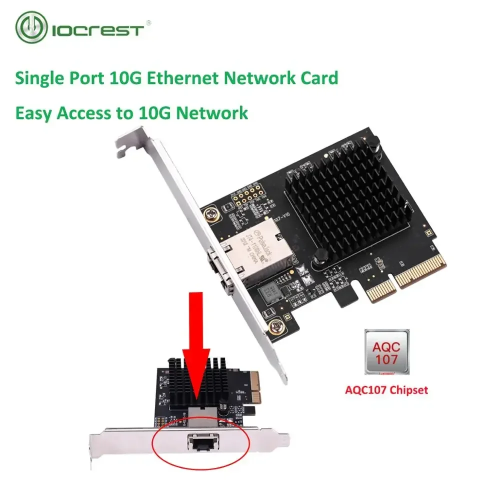 Tarjeta adaptadora de red Lan IOCREST Pcie x4 a puerto único 10 Gbase Ethernet Gigabit Nic Pci Express 10G/2,5G/1000M/100/10M RJ45