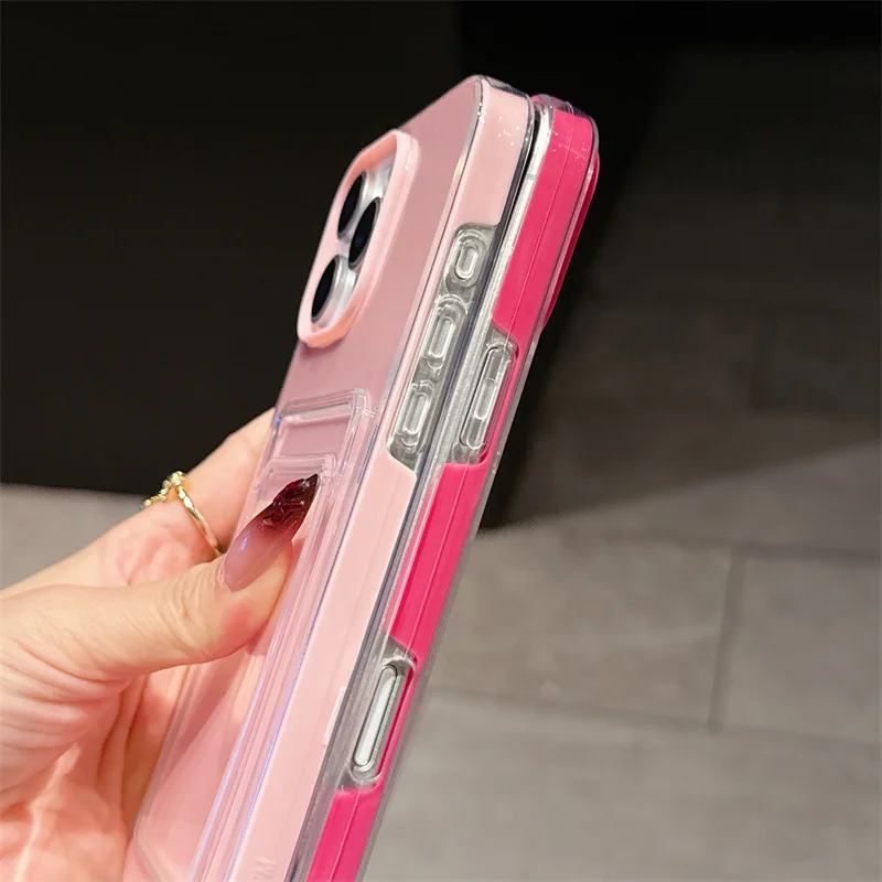 Funda de teléfono con tarjetero Simple y delgada 2 en 1 Jelly Candy Color para iPhone 16 15 14 Plus 13 12 11 Pro Max, funda trasera de Airbag de TPU suave - imagen 5