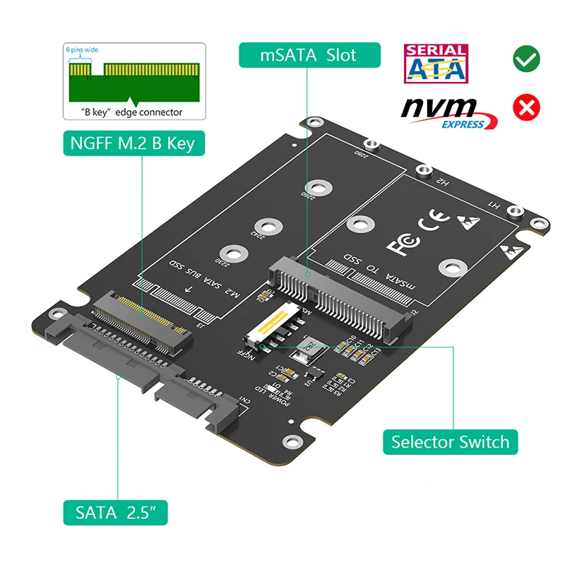 Tarjeta elevadora adaptadora M.2/mSATA a SATA 3,0 con carcasa de plástico compatible con 2230 2242 2260 B Key NGFF M2 protocolo SATA SSD mSATA SSD - imagen 4