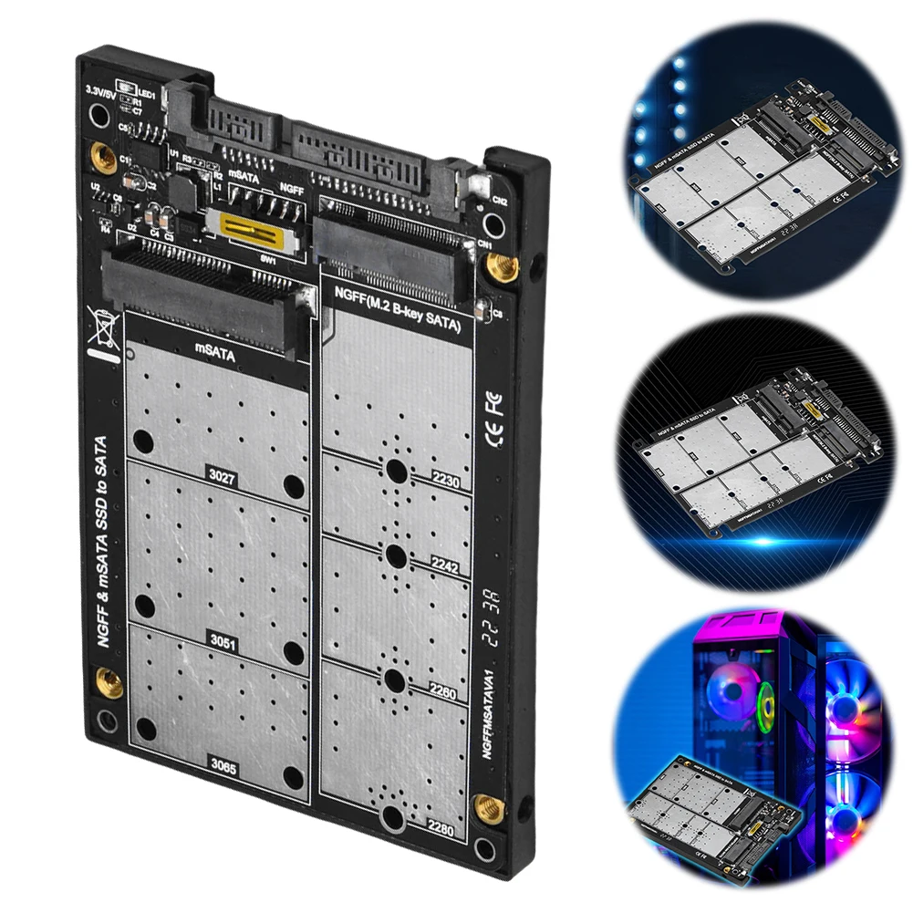 Tarjeta adaptadora 2 en 1 M.2 NGFF MSATA SSD a SATA 3,0, convertidor M.2 NGFF b-key y MSATA SSD a SATA 3,0