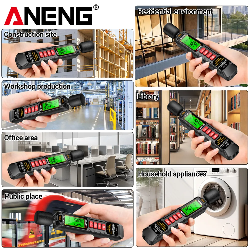 ANENG GN102 medidor de ruido con Sensor de alta precisión 30-130dB ruido ambiental cubierta de esponja a prueba de viento herramientas de medición de retención de datos - imagen 5