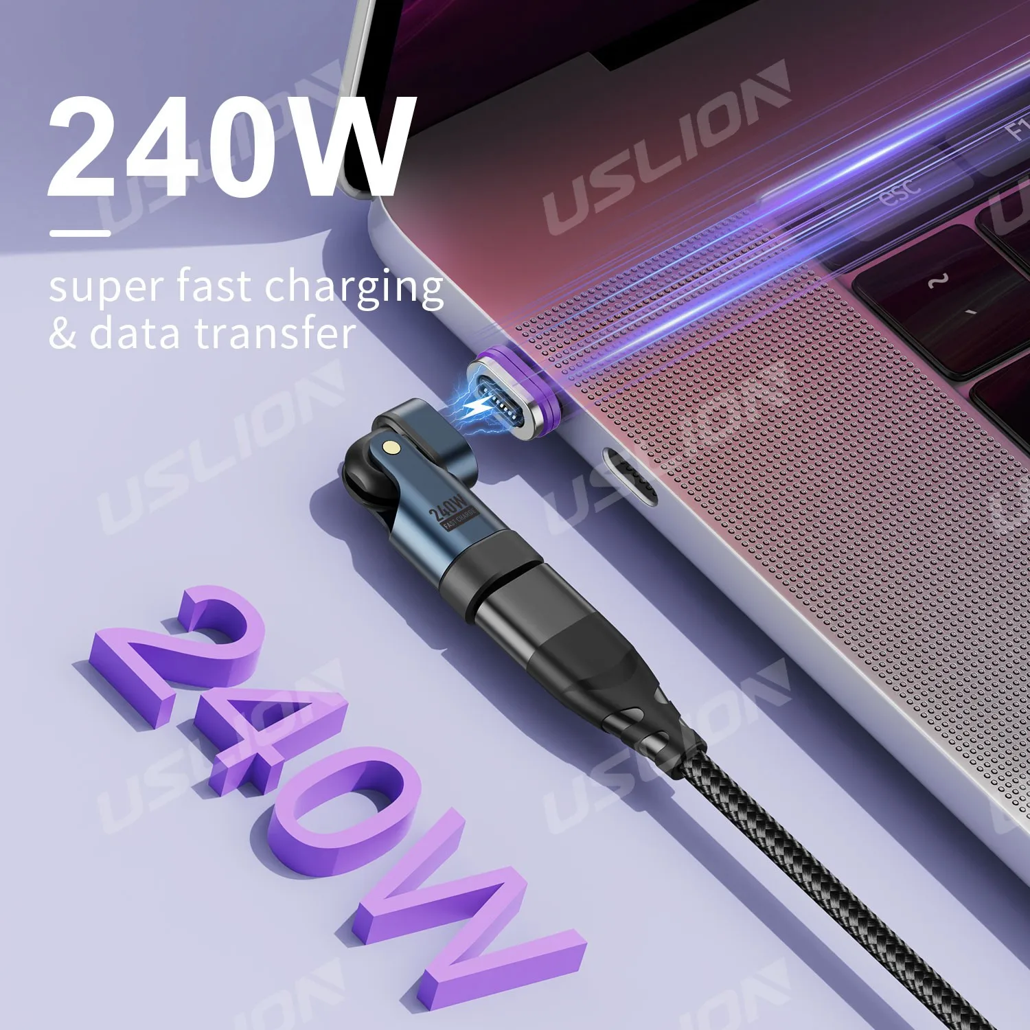 USLION PD240W Convertidor Magnético 180 ° Datos giratorios del adaptador de carga USB C a USB C Micro USB ios para iphone 15/16 Samsung Xiaomi - imagen 2