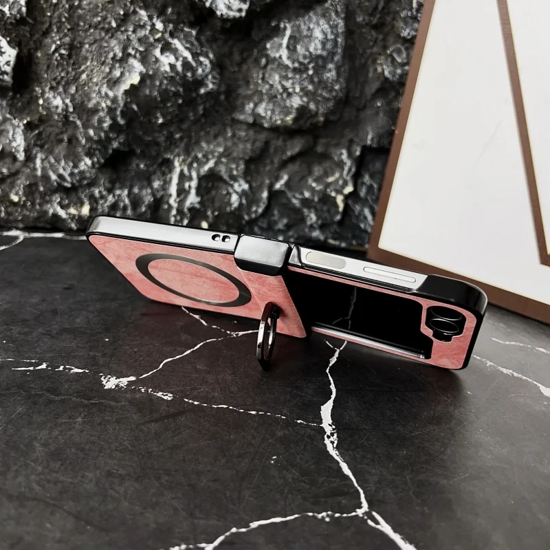 Funda plegable de lujo para Magsafe para Samsung Galaxy Z Flip 3 4 5 6, soporte de anillo giratorio, funda trasera protectora a prueba de golpes - imagen 4