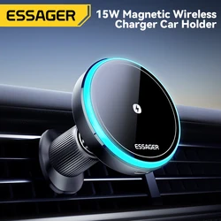 Essager 15W soporte magnético inalámbrico para teléfono de coche ajustable 360 grados cargador de coche para iPhone15 14 13 Pro Samsung teléfono Universal