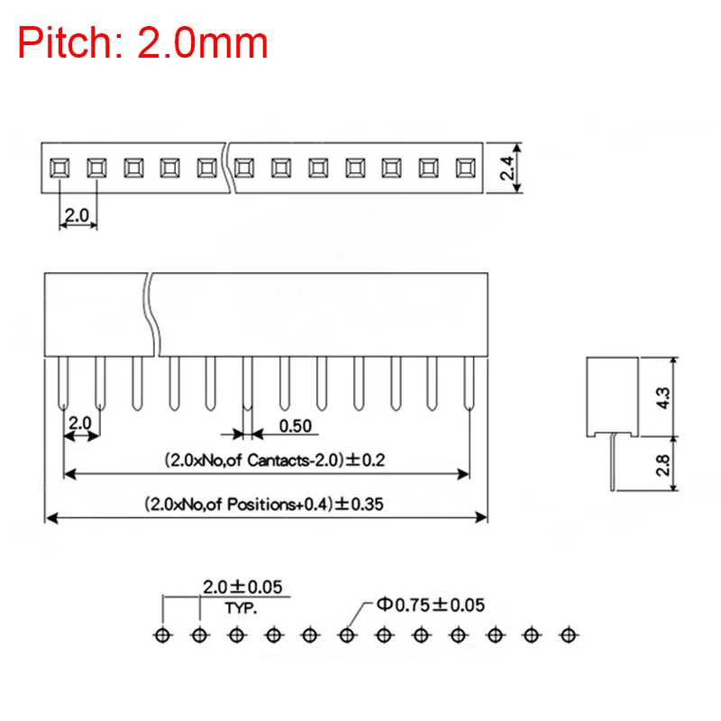 10 Uds 2,0mm hembra de una sola fila 1x2/3/4/5/6/7/8/10/20/40 conector de pines tira de paso de 2mm para Arduino PCB - imagen 5