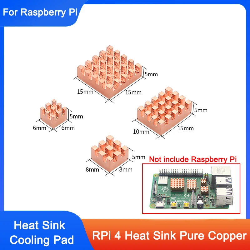 4 unids/set disipador de calor de cobre puro para Raspberry Pi 4B Kit enfriador disipador de calor almohadilla de refrigeración pasiva radiador para refrigeración Raspberry Pi 4 B