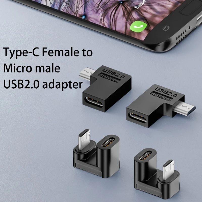 Adaptador USB tipo C de 90/180 grados, conector hembra a Micro USB macho, adaptador de cargador Micro USB tipo C para Xiaomi, Huawei, Samsung - imagen 2