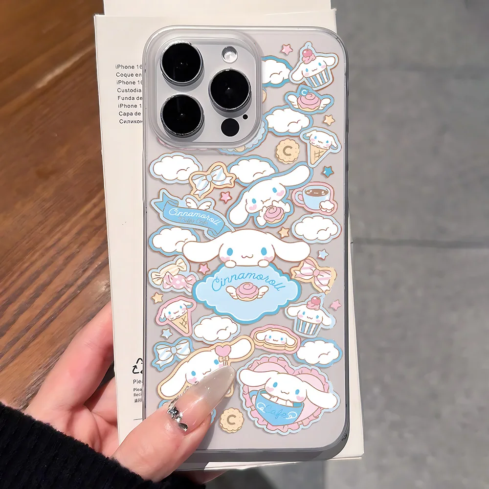 Bonita funda de teléfono Cinnamoroll mate transparente esmerilada a prueba de golpes para IPhone 16 15 14 Plus 13 12 11 8 Pro X XR Max 7 8 Plus - imagen 3