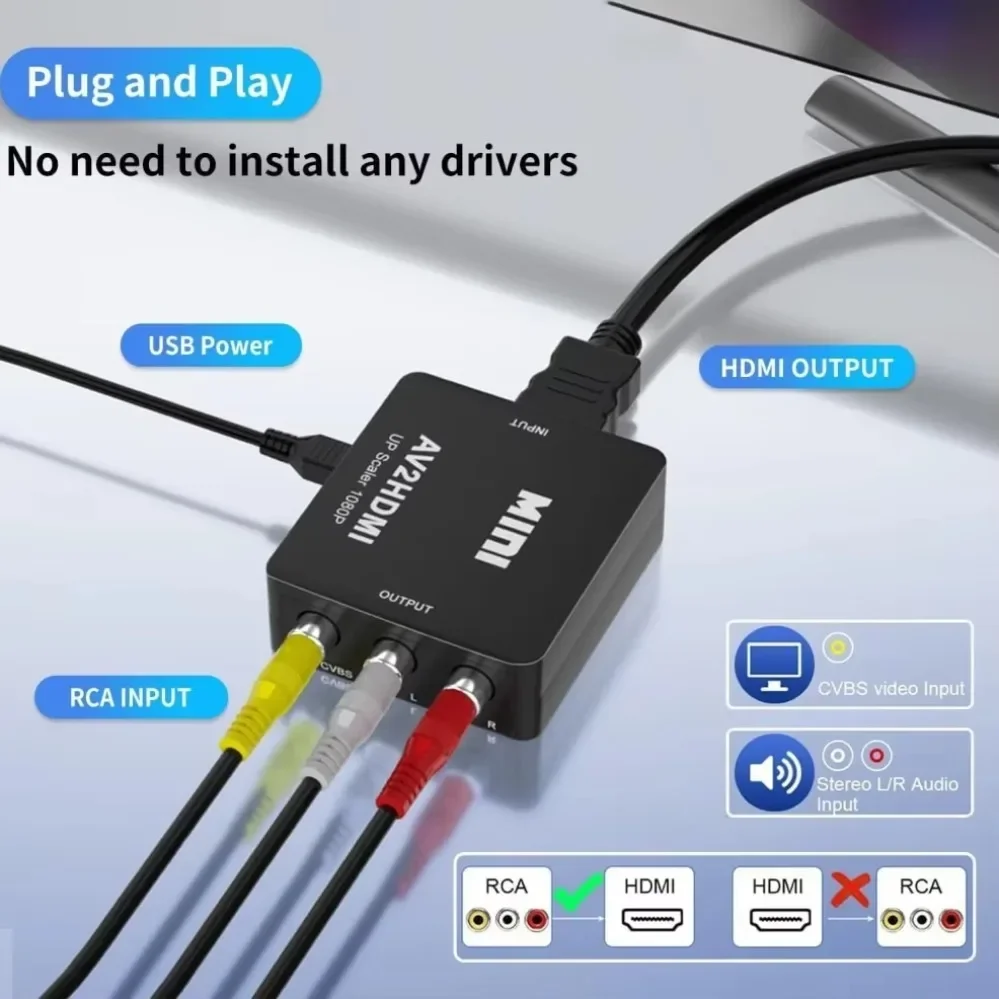 Convertidor RCA a HDMI AV a HDMI 1080P RCA compuesto CVBS Adaptador convertidor de Audio y vídeo compatible con PAL/NTSC para TV PC PS3 Xbox - imagen 3