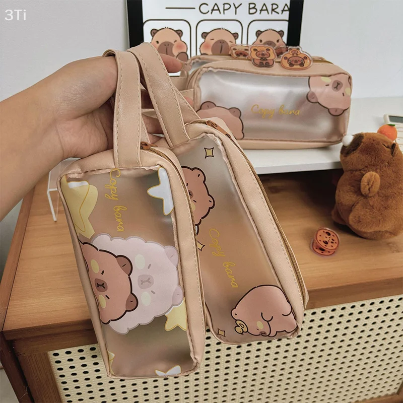 Estuche espacioso para lápices de capibara de dibujos animados, bolsa de almacenamiento de útiles escolares estilo Kawaii - imagen 2