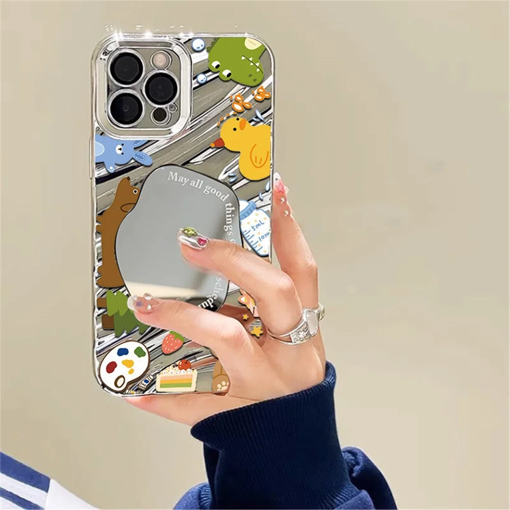 Funda de teléfono con espejo de maquillaje de lujo para iPhone 16 11 13 15 Pro Max 14 12 16promax 15promax 14promax Funda suave a prueba de golpes - imagen 2