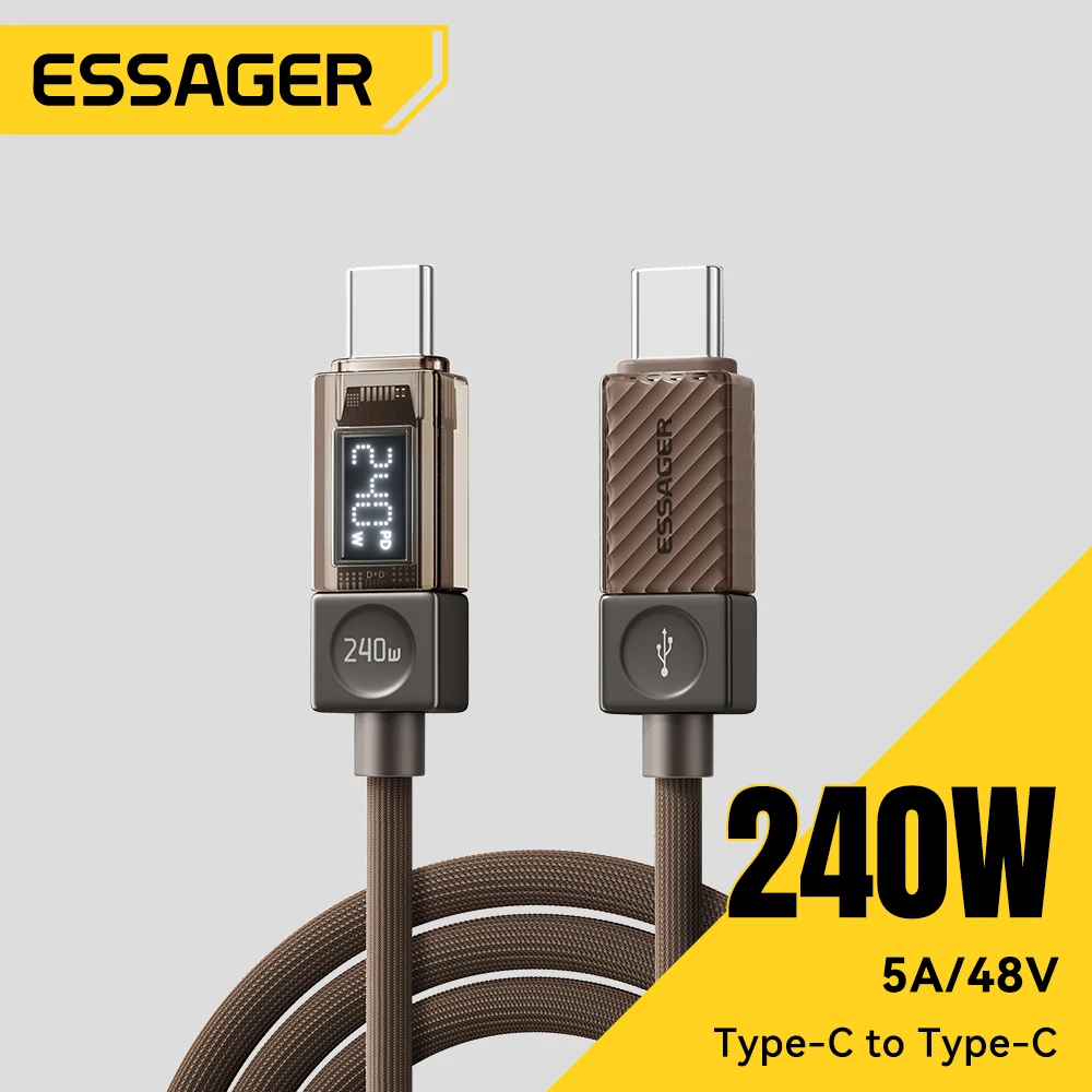 Essager-Cable USB tipo C de 240W, 100W PD 3,1, Cable cargador de pantalla LED de carga rápida para MacBook, iPhone, Samsung, Xiaomi, iPad y portátil