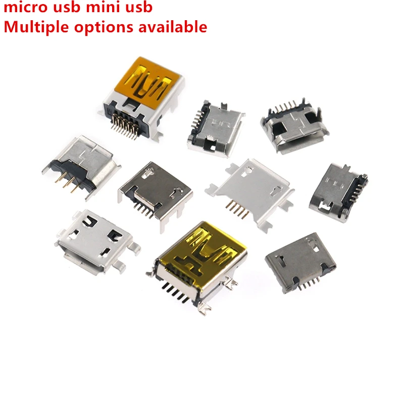 Mini parche Trapezoidal para teléfono móvil, conector hembra Micro USB, 10 piezas, interfaz Android, tipo T, múltiples opciones disponibles