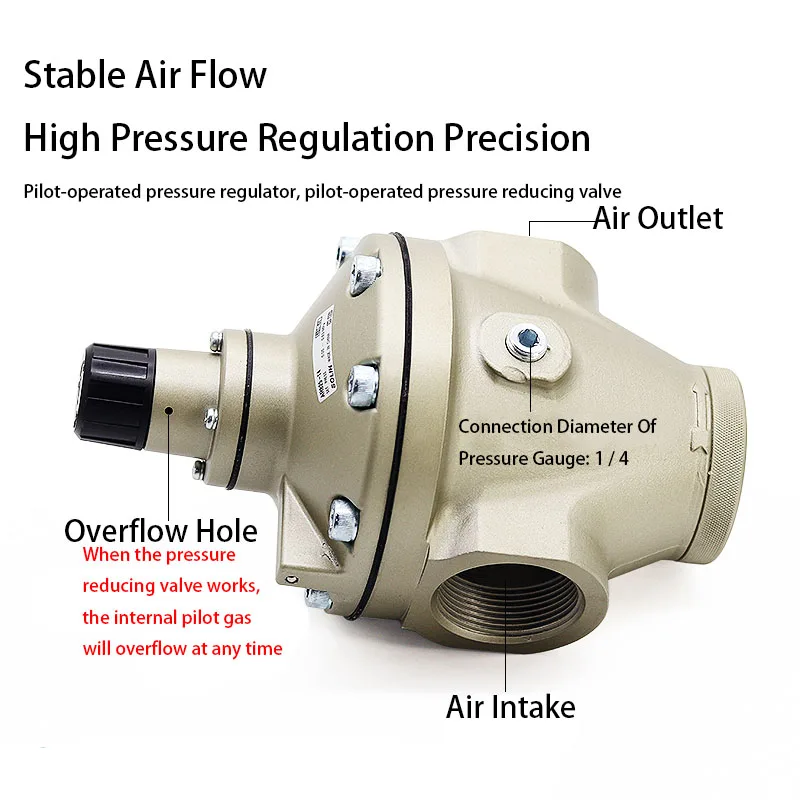Válvula reductora de presión neumática de gran diámetro AR825-14 Válvula reguladora de presión piloto interna de AR925-20 de aire de gran flujo - imagen 3