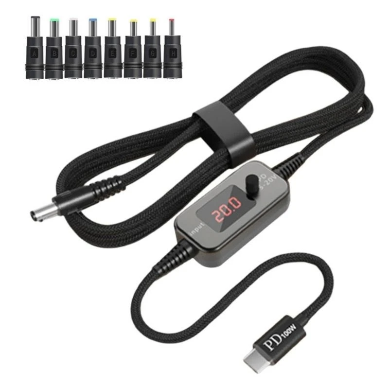 P9FA Tipo C a 5.5x2.1 mm cable carga con 8 puntas intercambiables voltajes ajustables 100W Salida para uso oficina en - imagen 5