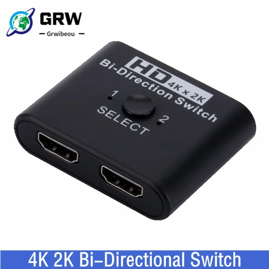 Divisor compatible con HDMI, 2 puertos, 4K x 2K, interruptor bidireccional compatible con HDMI para ordenador portátil, PC, Xbox, PS3, TV Box, Monitor, proyector