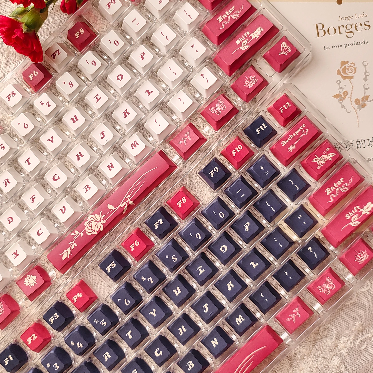 130 teclas Dark Rose Keycap Cherry Profile Cool Keycap Alice Keycaps Double Shot Sidelit PBT Keycap para teclado mecánico MX - imagen 2