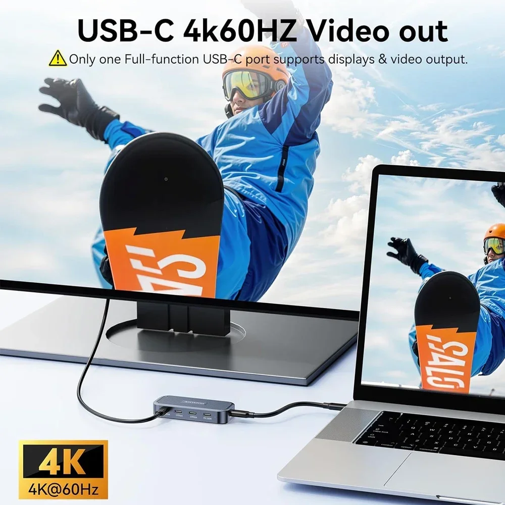 Hub USB C de 10Gbps con salida de vídeo 4K @ 60Hz USB3.2 Gen2 PD100W adaptador divisor USB para MacBook iPad Pro dispositivos tipo C portátil - imagen 2