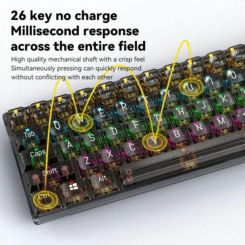 Venta al por mayor de fábrica T-WOLF T40 teclado transparente 68 teclas eje amarillo teclado mecánico de eje rojo teclado con cable RGB para juegos - imagen 2