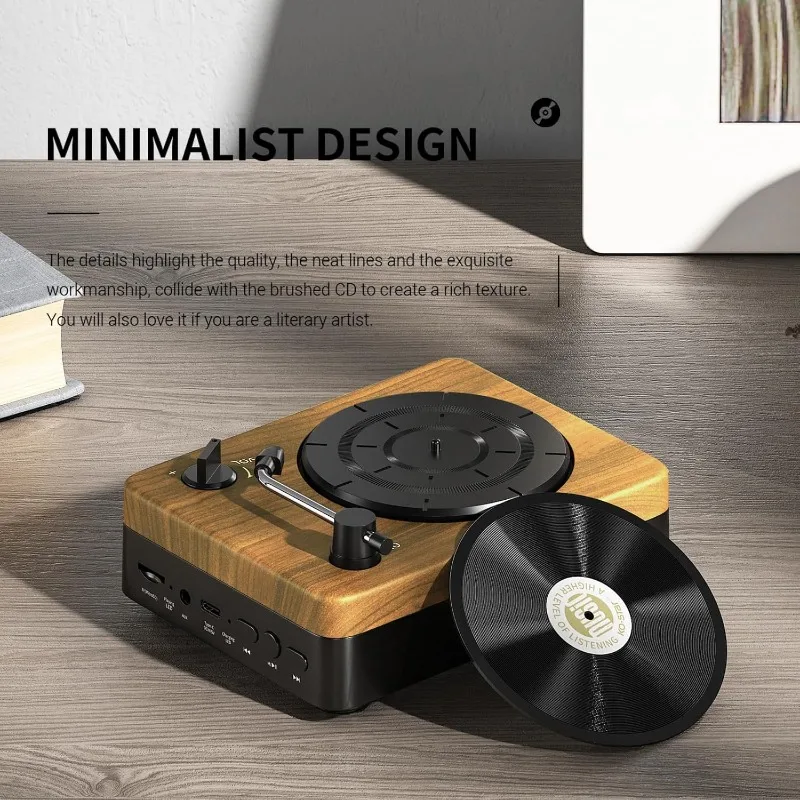 Altavoz portátil Bluetooth, reproductor de música inalámbrico, reproductor de discos Retro nostálgico, altavoces para vacaciones, regalos creativos Retro de madera - imagen 4
