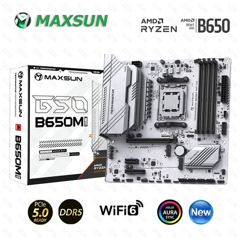 Placa base Maxsun B650M compatible con Ryzen 7000-9000 DDR5 Max 192GB OC8000MHz + ARGB 2 * M2 NVME juegos WIFI integrados