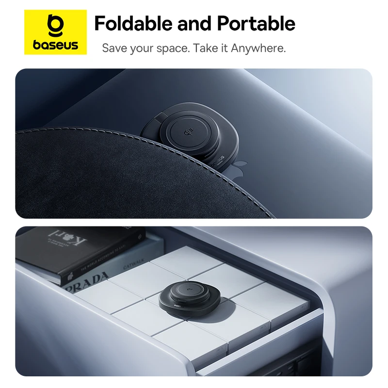 Baseus Magnetic Wireless Charger Qi2 15W Foldable Adjustable Viewing Angle For iPhone 17 16 15 14 13 12 AirPods 2nd 3rd Gen Pro - imagen 4