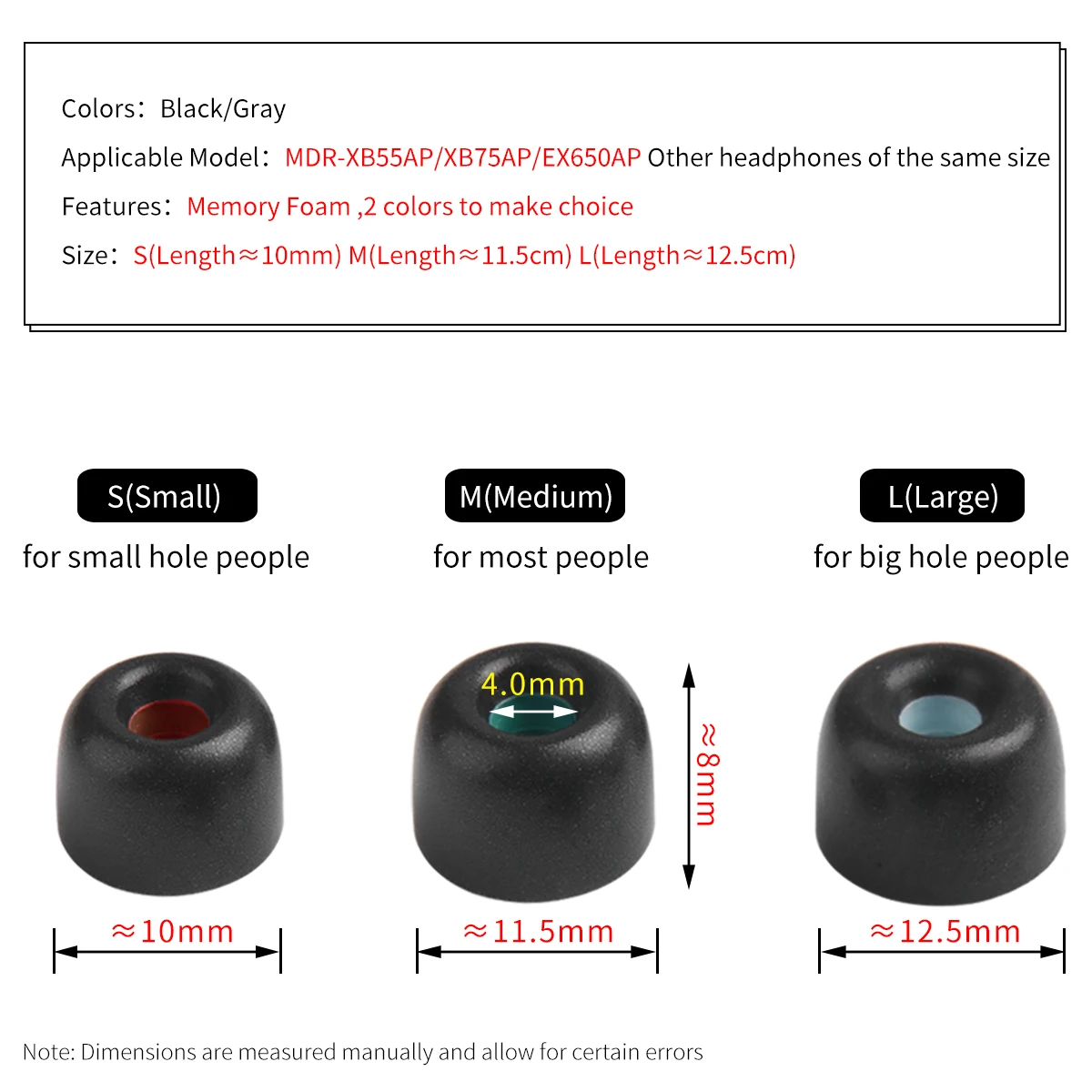 Puntas de espuma viscoelástica para auriculares, 4 piezas, para Sony MDR-XB55AP, XB75AP, EX650AP, WI-XB400, Linkbuds S, C500, Freedom2 - imagen 2