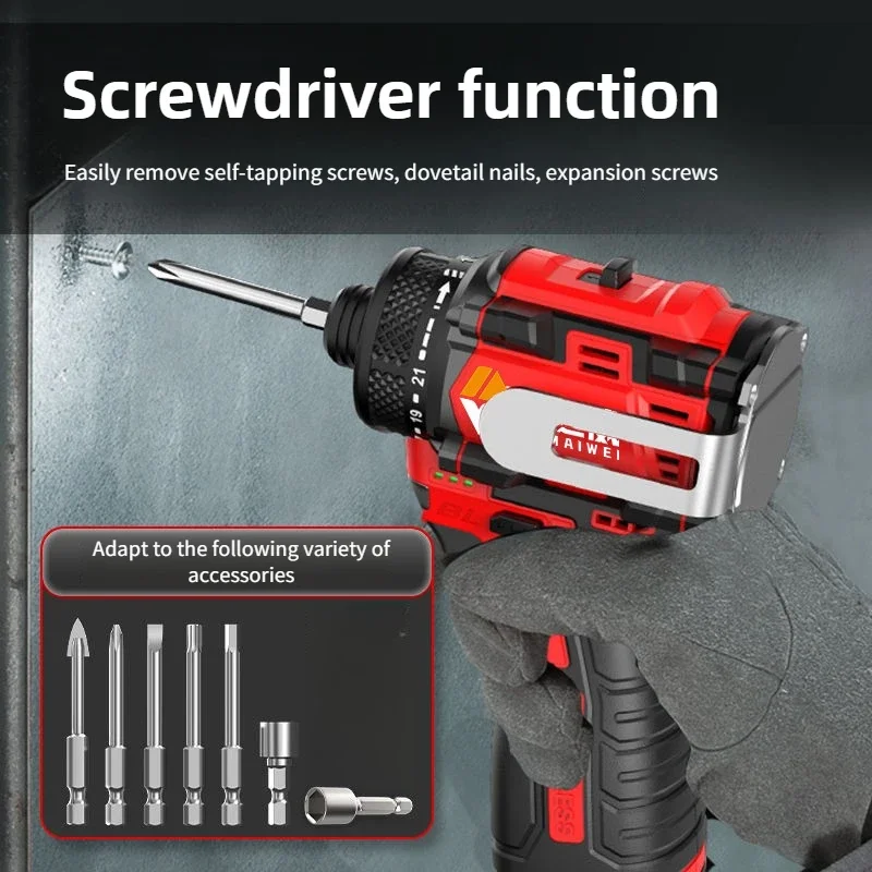 Taladro Manual con eje de trinquete de Metal sin escobillas de 18V, luz LED de trabajo, destornillador eléctrico, taladro eléctrico de 80N.m, herramientas eléctricas - imagen 4