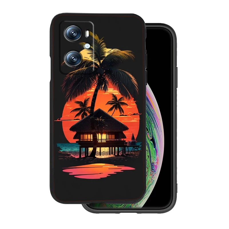 Coconut Tree Sunset Bird Art para OPPO Find X5 X3 X6 A54S A5 A94 A16 A53S A57 A74 A72 A98 A78 A96 A9 5G, funda suave negra para teléfono - imagen 4