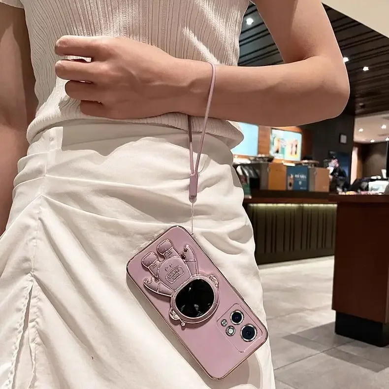 Funda chapada con soporte de astronauta de dibujos animados en 3D para Honor 200 Pro Honor 90 Smart 200 Lite, funda de silicona suave a prueba de golpes con cordón - imagen 3