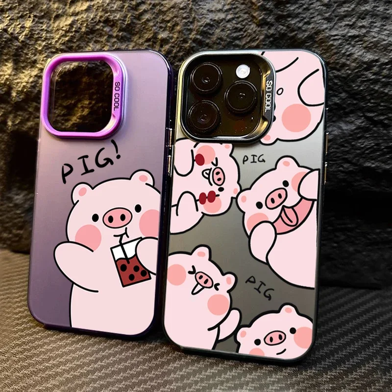 Funda de teléfono IMD plateada electrochapada de cerdo de dibujos animados para iPhone 15 Pro Max 16 14 13 12 11 15 7 8 Plus X XS XR cubierta trasera a prueba de golpes - imagen 2