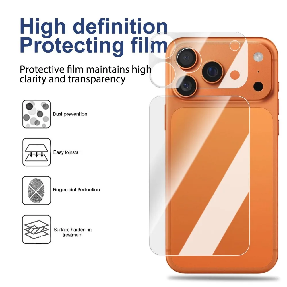 5-1 juegos de Protector de lente de vidrio PET HD y película trasera para IPhone 17 Pro/17 Pro Max, película de lente antiarañazos, protectores traseros de media cobertura - imagen 5