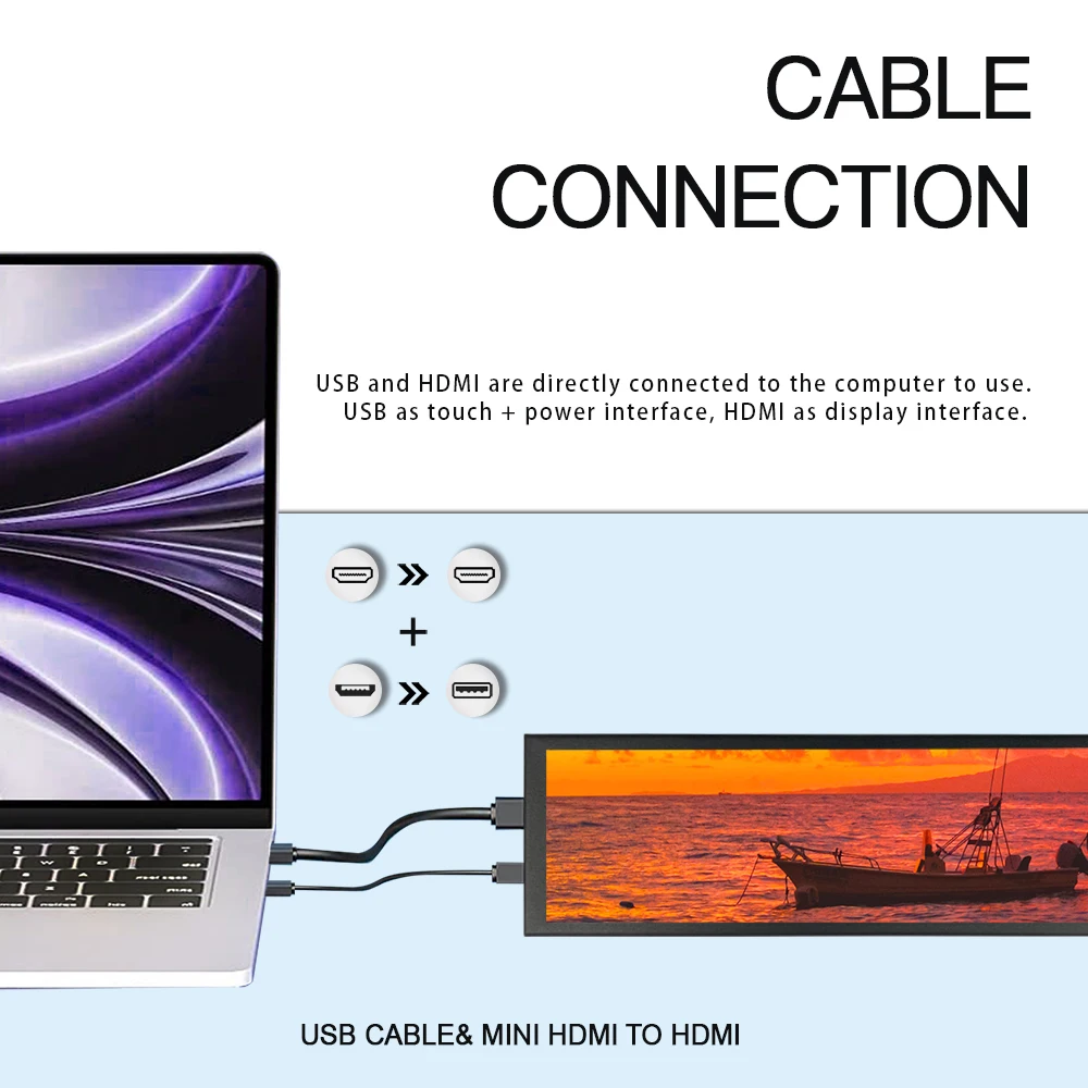 LESOWN 8,8 pulgadas IPS HDMI Monitor secundario barra estirada 1920x480 táctil mini pantalla LCD larga y ancha para Aida64 Windows PC - imagen 3