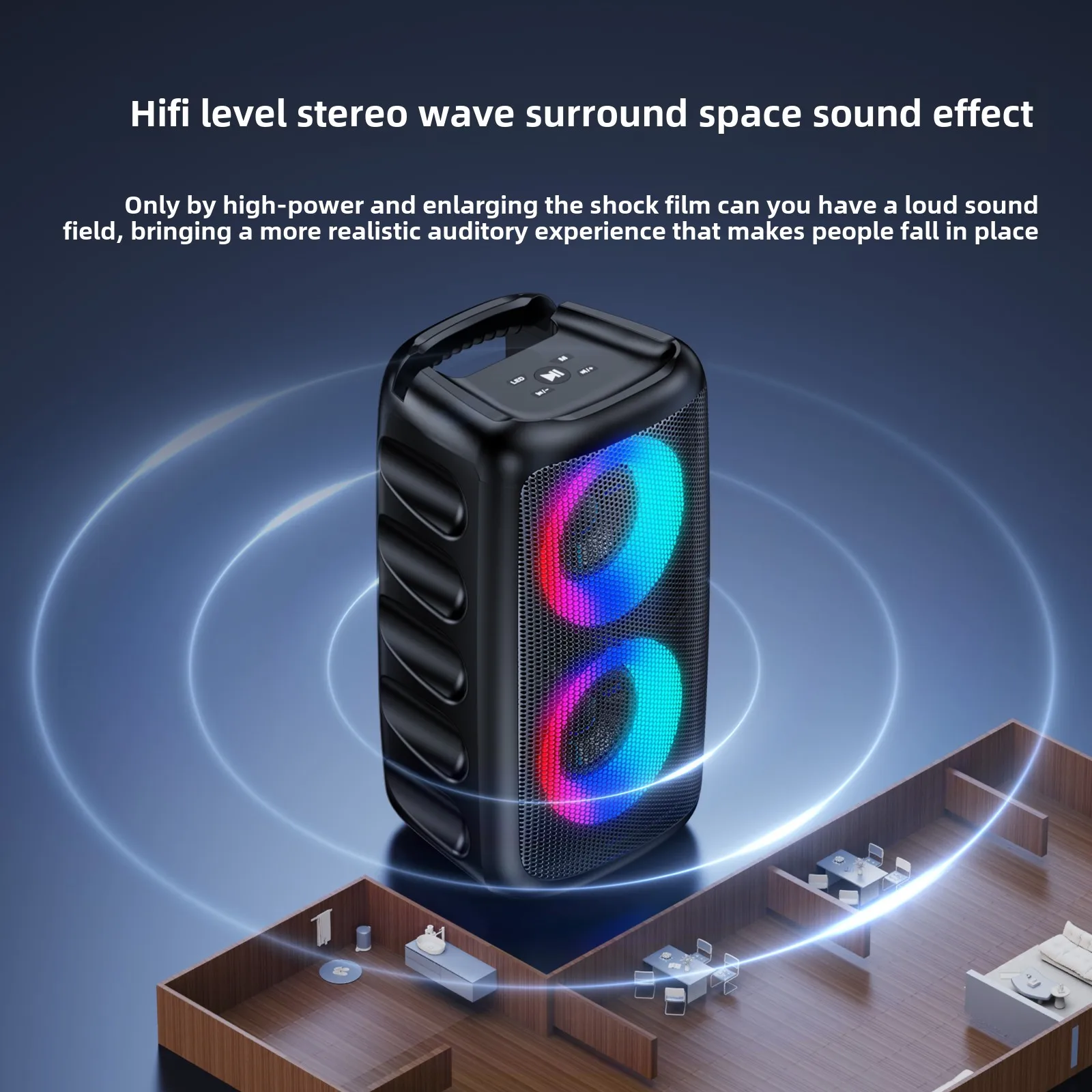 Altavoz WIFIT, enlace multifuncional de 2 canales, compatible con Bluetooth 5.3, tarjeta TF, modo USB/micrófono externo, batería de larga duración - imagen 3