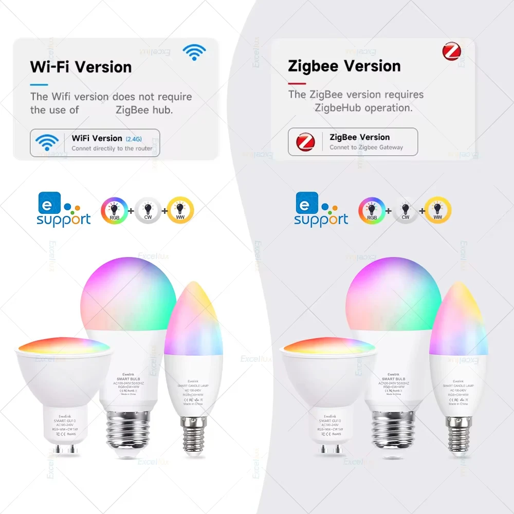 EWelink E27 E14 GU10 bombilla WiFi Zigbee, lámparas LED de luz regulable 3000-6500k RGB, bombillas LED, lámpara de vela foco de luz de voz con Alexa - imagen 2