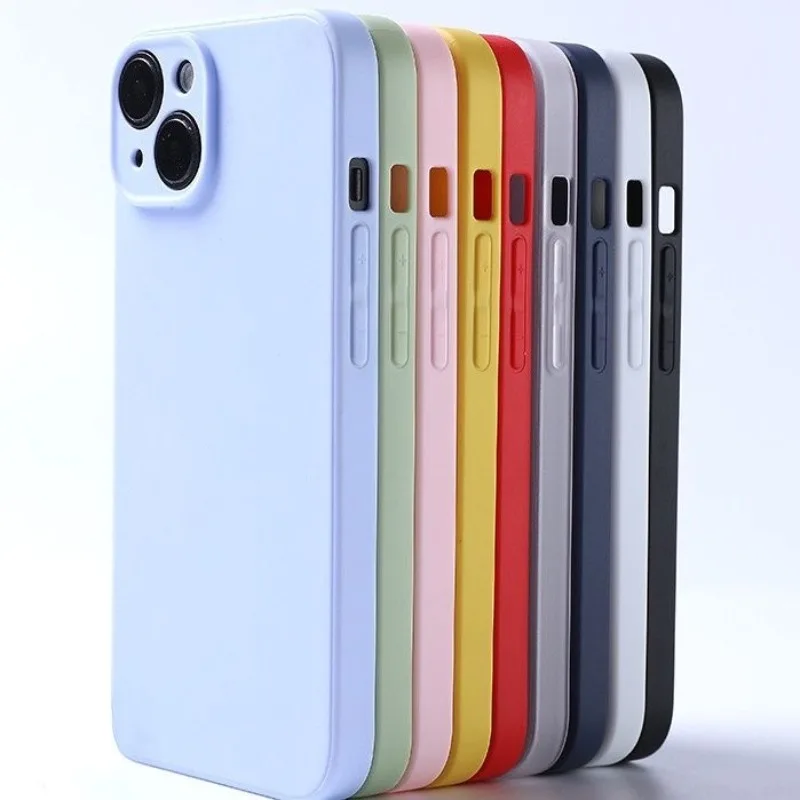 Funda de teléfono para Iphone 14 Plus 13 12 Mini 11 Pro Max Xs X Xr 7 8 Color caramelo cuadrado silicona líquida Protector suave contraportada
