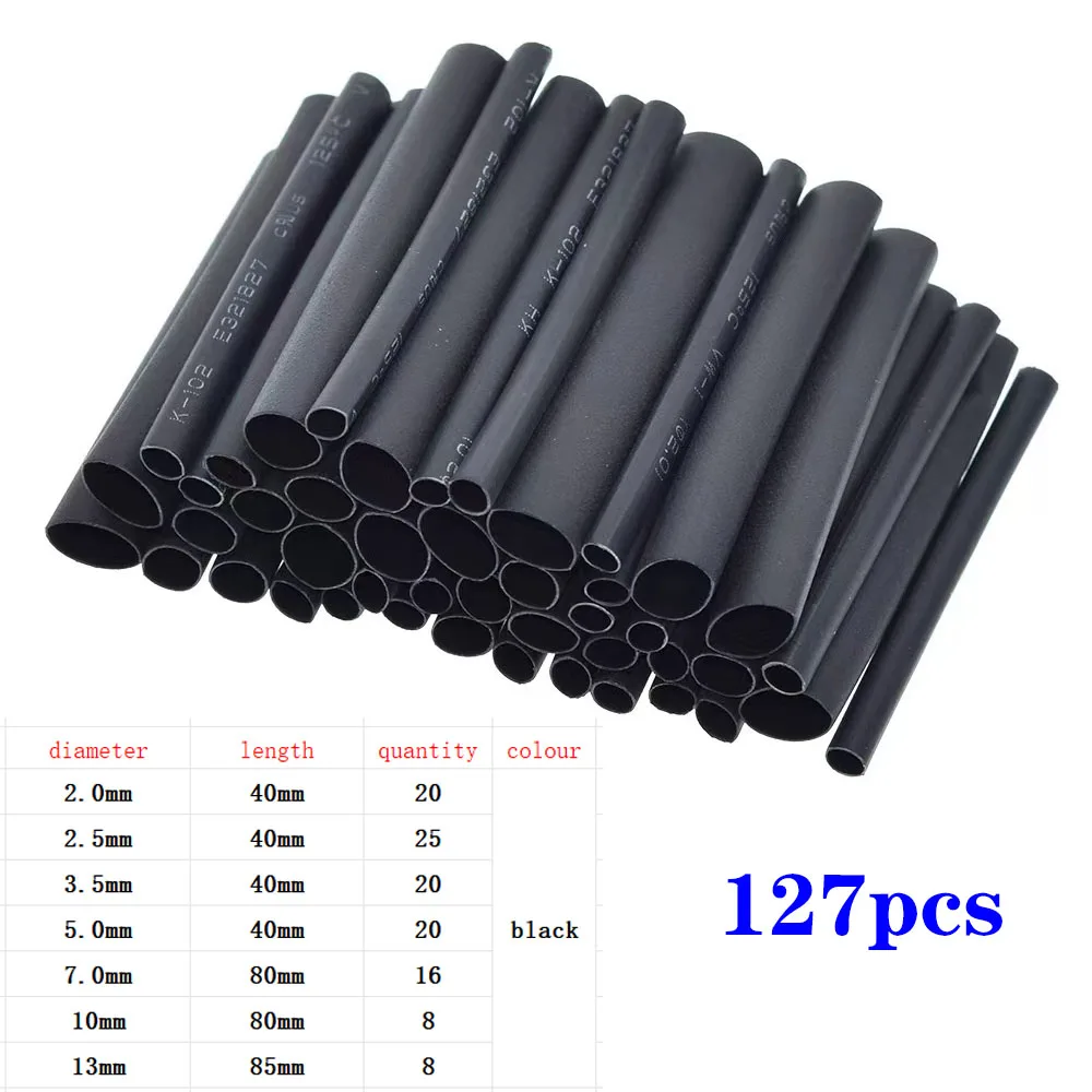 Tubo termorretráctil negro 2:1, Kit electrónico de bricolaje, 127 piezas, aislamiento de poliolefina, encastrado, tubos retráctiles, Cables y bañera - imagen 2