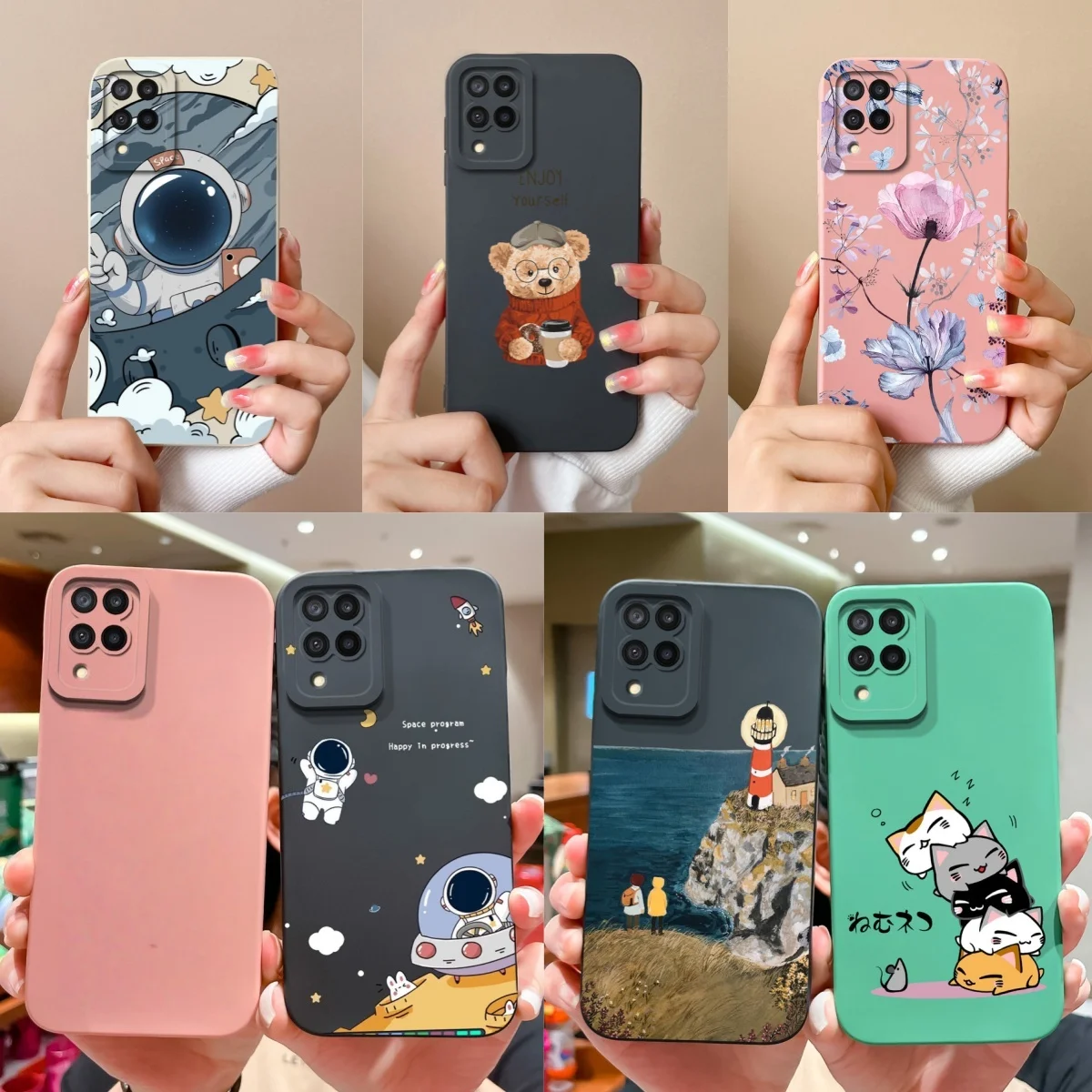 Funda de teléfono para Samsung Galaxy M32 M22, Protector trasero bonito de astronauta, suave de silicona líquida anticaída para Samsung M 32 M 22