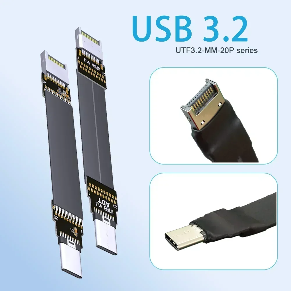 Cable de extensión de cinta plana de 20 pines, USB 3,2 Gen2x2 tipo C macho a tipo E macho, blindado interno, 20Gbps, placa base ITX/ATX, extensor A4 - imagen 3