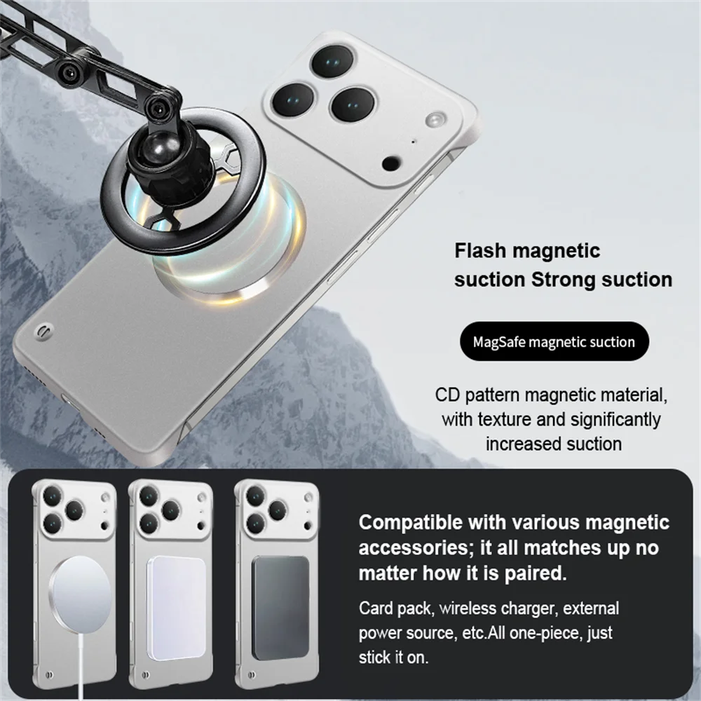 Funda magnética para teléfono Magsafe Ultra delgada sin marco para iPhone 16 17 Pro Max Air 14 15 13 12 cubierta de PC chapada de carga inalámbrica - imagen 4