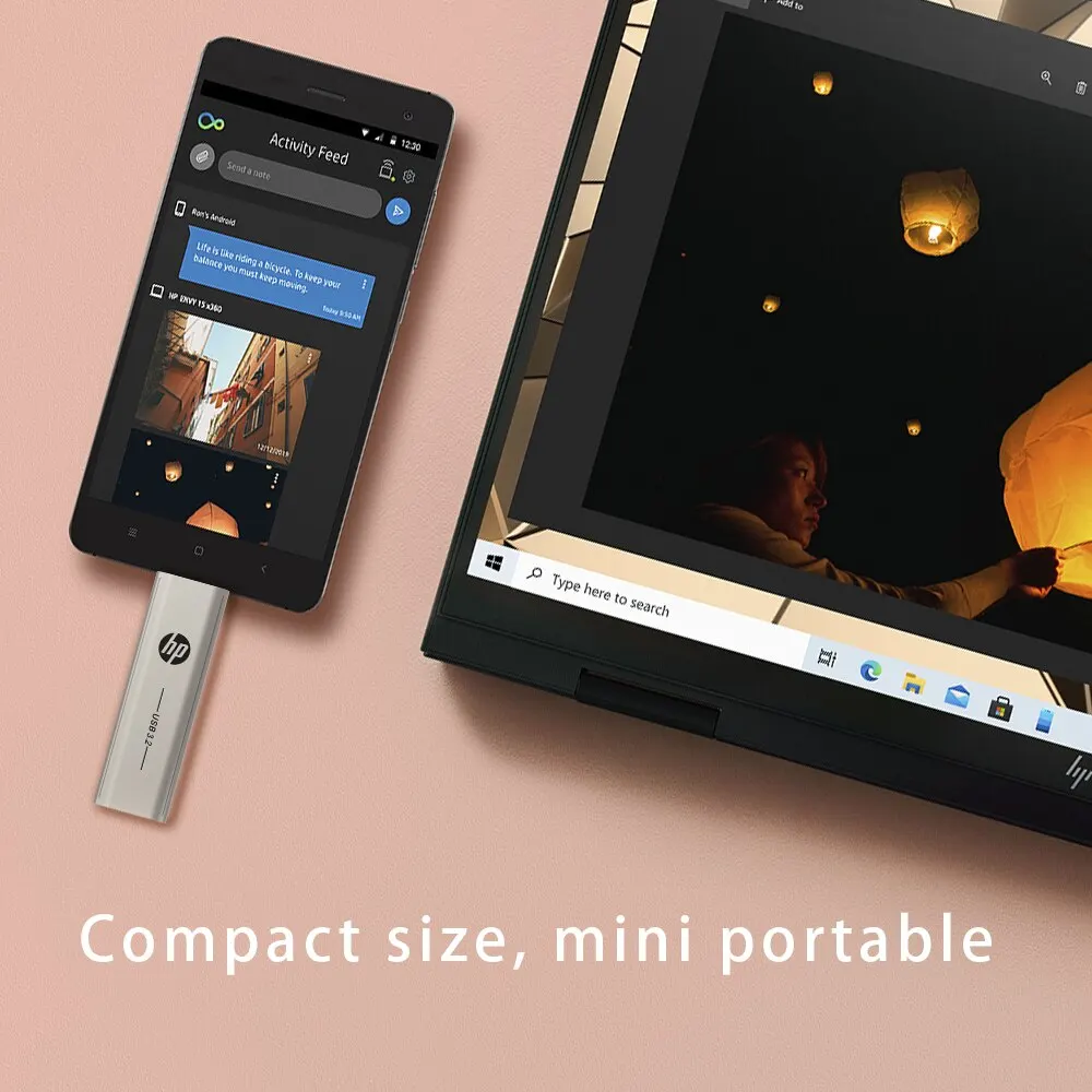 Unidad Flash USB HP tipo C dos en uno, 64GB, 128GB, 256GB, ordenador, teléfono móvil, unidad Flash USB de doble uso, USB creativo giratorio 3,2 - imagen 5