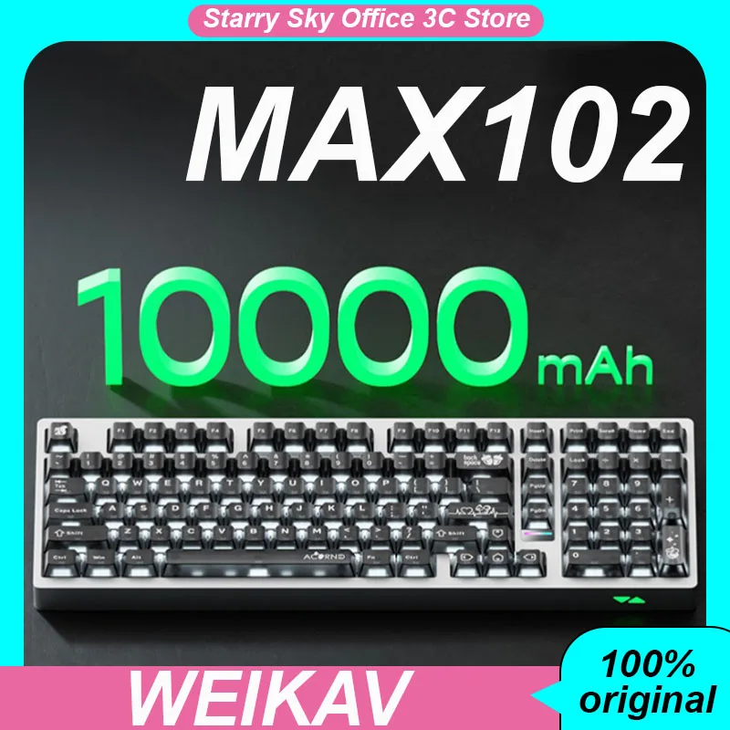 WEIKAV MAX102 Teclado mecánico inalámbrico trimododo de aluminio 101 teclas QMK/VIA 10000mAh PC Esports teclados para juegos de portátiles