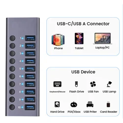 Hub USB 3.0 externo con carga rápida y alta velocidad de datos