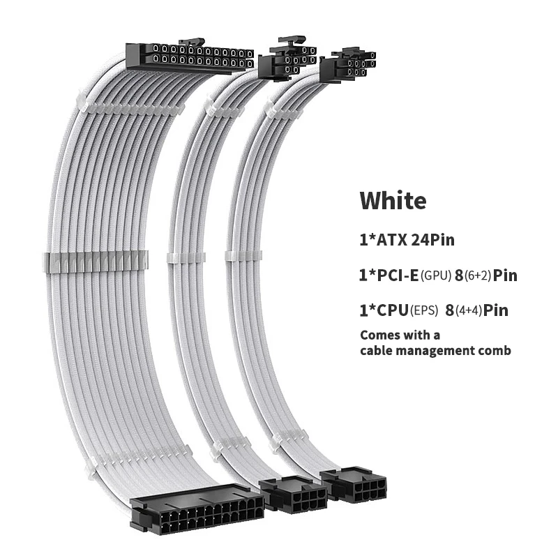 TEUCER-Cable de extensión de PSU de CPU, placa base 3 en 1, 30cm, ATX, 24 Pines, GPU, PCI-E, 6 + 2 pines, 8 pines, CPU EPS, 4 + 4 pines, 18awg, Cable de alimentación con peine - imagen 2