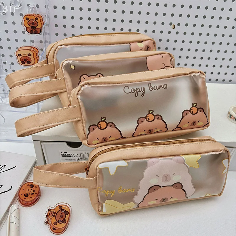 Estuche espacioso para lápices de capibara de dibujos animados, bolsa de almacenamiento de útiles escolares estilo Kawaii - imagen 4