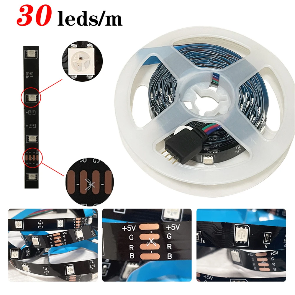 Tira de luces LED RGB 5050, 30leds/m, Control por aplicación Bluetooth, luces LED para TV, cinta Flexible, cinta de diodo, retroiluminación de TV, decoración de habitación - imagen 2