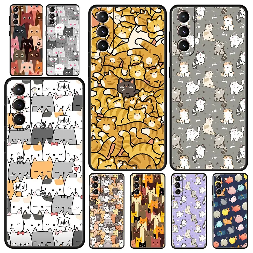 Funda de teléfono de fondo de dibujos animados de gatos lindos para Samsung Galaxy S24, S23, S22, S20 FE, S21 Ultra, 5G, S9, S8, S10 Plus, S10E, 10 Lite, 20