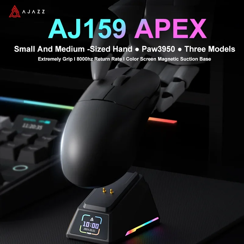 AJAZZ AJ159 APEX AJ159PRO ratón inalámbrico para juegos PAW3950/33950 26/30KDPI RGB Base de carga magnéticaAJ159 AJ159P ratón con cable - imagen 3