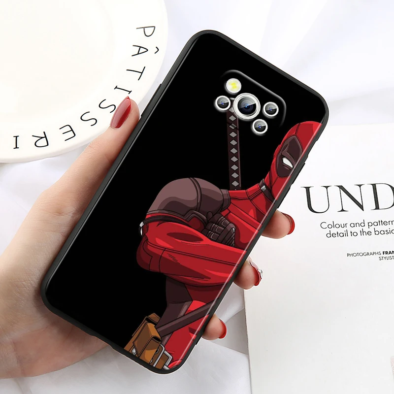 Marvel Avenger Deadpool para Xiaomi Poco X6 X5 X4 X3 F4 F3 NFC M6 M5 M4 GT S Pro 4G 5G C65 funda de teléfono suave negra - imagen 4